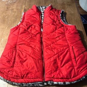 NWOT. Reversible red/plush leopard vest